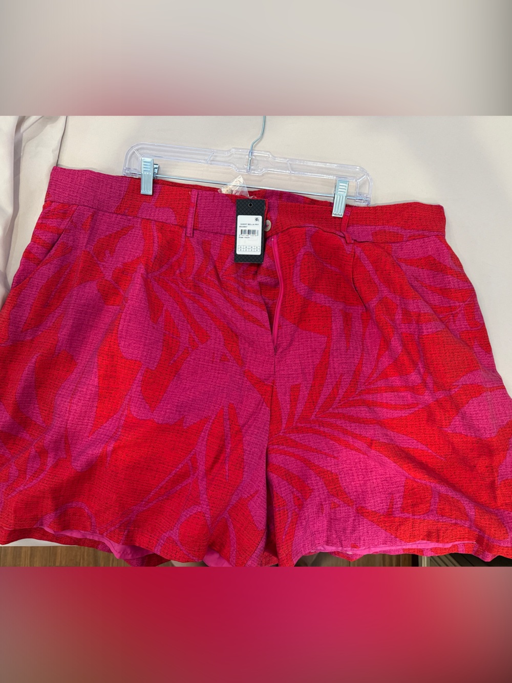 City Chic Red & Pink Tropical Knit Shorts